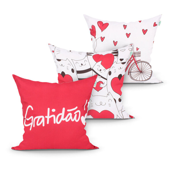 Jogo De Capa Para Almofada Vermelha Gratidão Estampada Kit Co