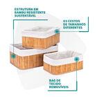 Jogo De Cestos Organizadores Bambu Artiko Pott Forrado 3 Peça