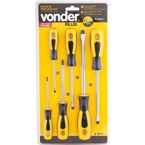 Jogo De Chave De Fenda E Phillips De Aço Cromo Vanádio Com 06