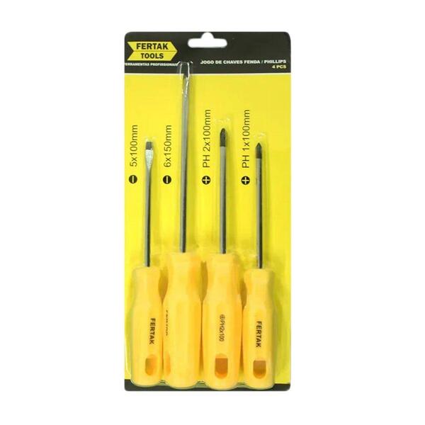 Jogo De Chaves Fenda E Phillips Fertak 4 Peças Chave De Fend