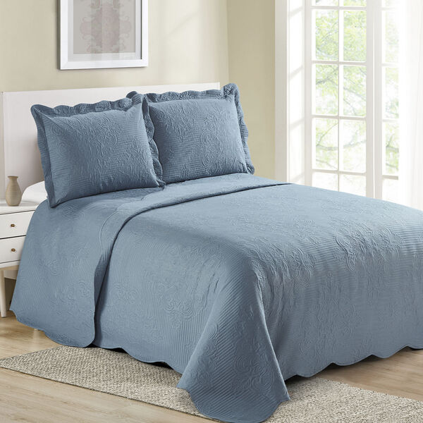 Jogo De Colcha Damask Solteiro Camesa Azul Un