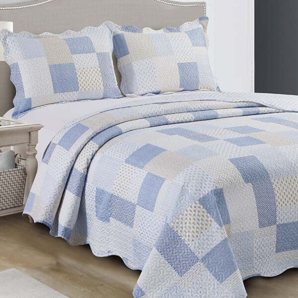 Jogo De Colcha Evolution Patchwork King Camesa Azul Un