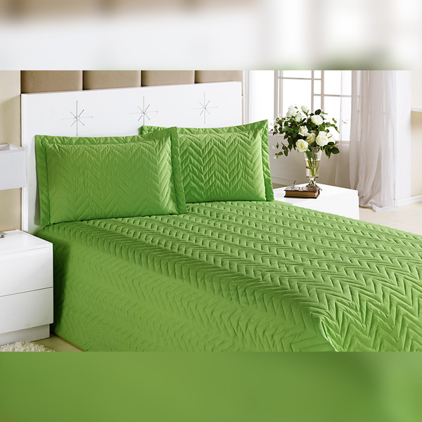 Jogo de Colcha Queen Verde Matelada 4 Peças