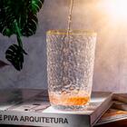 Jogo De Copos De Cristal Transparente Fio De Ouro Martelado P