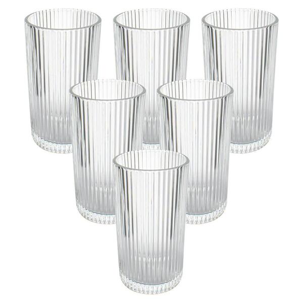 Jogo De Copos De Vidro Transparente Graffiato Long Drink 420m