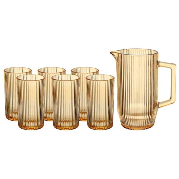Jogo De Copos E Jarra De Vidro Âmbar Graffiato 7 Peças - Haus