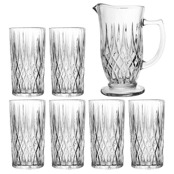 Jogo De Copos E Jarra De Vidro Transparente Diamante 7 Peças