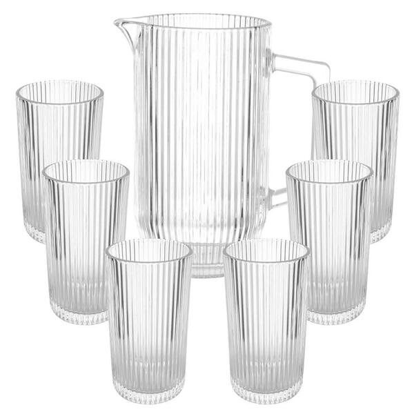 Jogo De Copos E Jarra De Vidro Transparente Graffiato 7 Peças