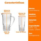 Jogo De Copos E Jarra De Vidro Transparente Lapidado 7 Peças