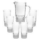 Jogo De Copos E Jarra De Vidro Transparente Lapidado 7 Peças