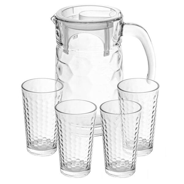 Jogo De Copos E Jarra Transparente Colmeia 5 Peças - Casambie