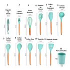 Jogo De Cozinha 12 Peças Madeira Silicone Espatula Concha Col
