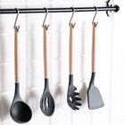 Jogo De Cozinha 12 Peças Silicone Madeira Colher Concha Espat