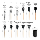 Jogo De Cozinha 12 Peças Silicone Madeira Colher Concha Espat