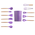 Jogo De Cozinha 12 Peças Silicone Madeira Colher Espatula Con