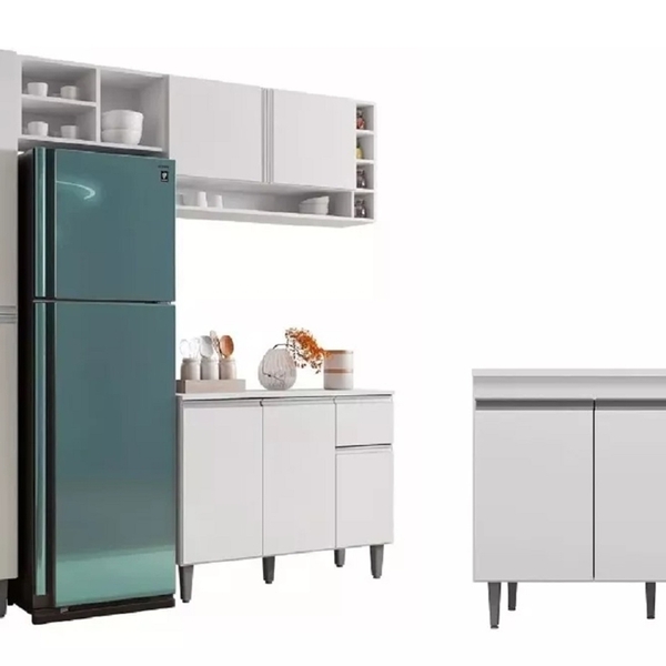 Jogo De Cozinha Compacta  Com Um Balcão Para Pia Sem Tampo -