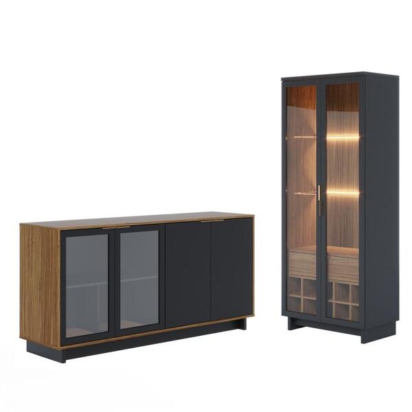 Jogo De Cristaleira E Buffet Lucca Preto Noce