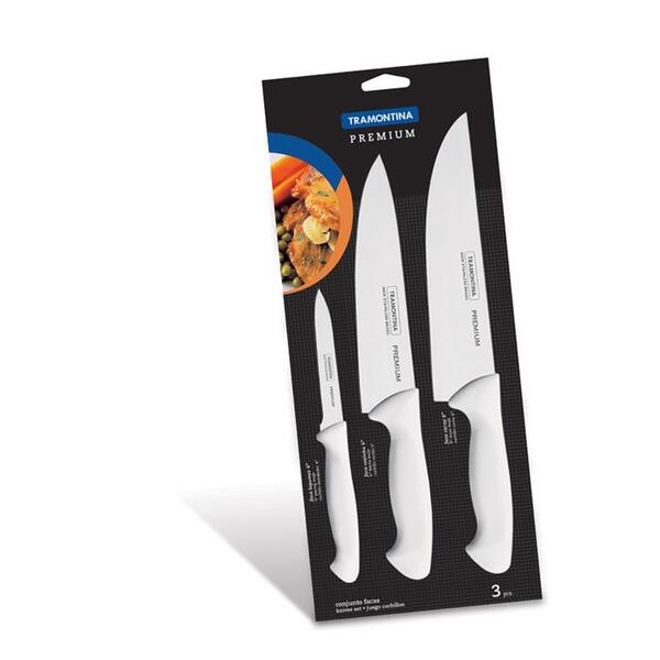 Jogo De Facas 3 Peças Premium Branco Sortidos Com Laminas Aco