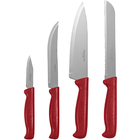Jogo De Facas 4 Peças Em Aço Inox Com Cabos Vermelhos Conjunt