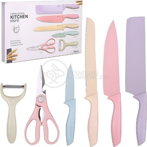 Foto de Jogo De Facas 6 Peças Coloridas Tesoura Cutelo E Descascador
