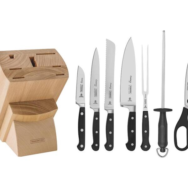 Jogo De Facas 8 Peças Century Preto Sortidos Com Laminas Aco