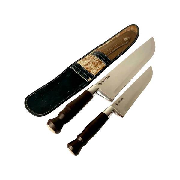 Jogo De Facas 9" E 6" Em Aço Inox C/ Bainha De Pelo