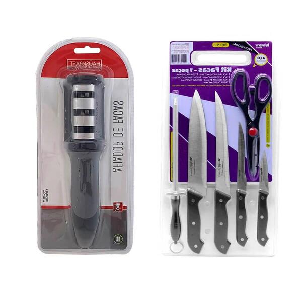Jogo De Facas Inox Com Afiador Tábua Chaira 8 Peças - N-7 E A