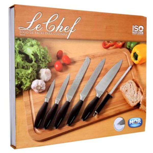 Jogo De Facas Para Cozinha Com Chaira Le Chef Mor 6 Pecas