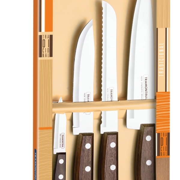 Jogo De Facas Tradicional Com Laminas Em Aço Inox E Cabos De