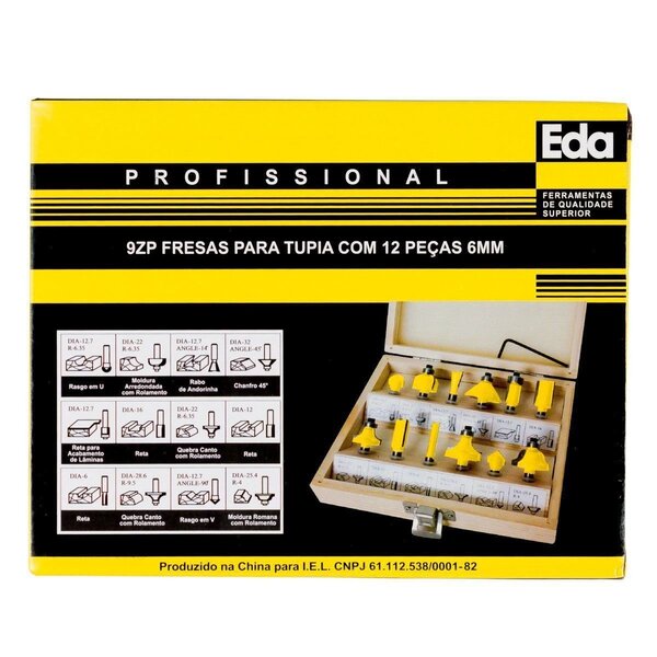 Jogo De Fresas Para Tupia Com 12 Peças De 6mm 9zp Eda