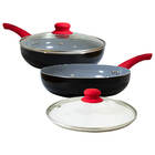 Jogo De Frigideiras Antiaderente Kitchen Com Tampa De Vidro -