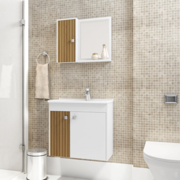 Jogo De Gabinete E Espelheira Annecy Branco Ripado