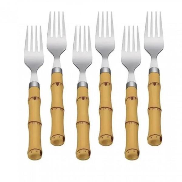 Jogo De Garfo De Sobremesa Inox Modelo Bambu 6 Peças - Mimo