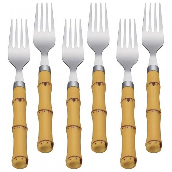 Jogo De Garfos Inox E Plastico Modelo Bambu 6 Peças - Mimo
