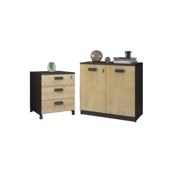 Jogo De Gaveteiro E Balcão Baixo Rennes Natura/preto