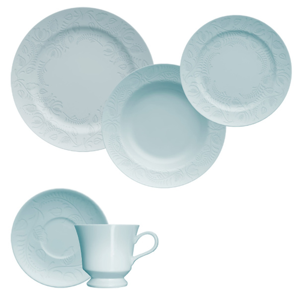 Jogo De Jantar E Chá Porcelana 30 Peças Com Partos Rasos E Fu