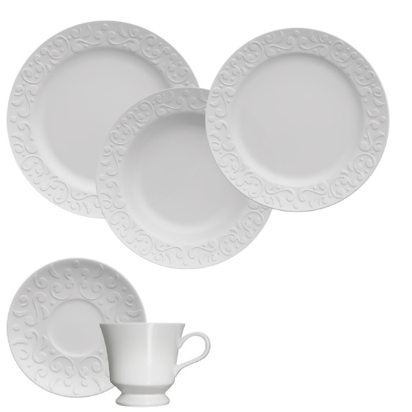 Jogo De Jantar E Chá Porcelana 30 Peças Com Pratos Rasos E Fu