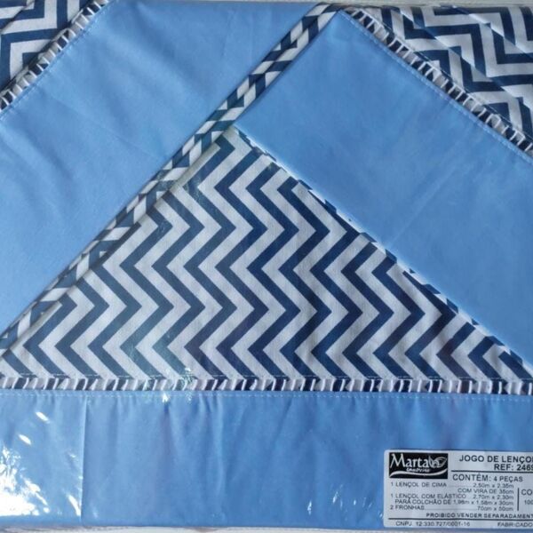Jogo De Lençol 4 Peças Estampado Casal Queen  Azul I