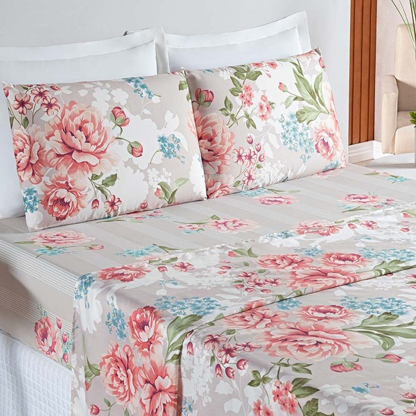 Jogo De Lençol Ayla King 4 Peças Microfibra Estampada - Fresi