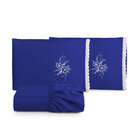 Jogo De Lençol Azul Queen Bordado Microfibra 3 Peças