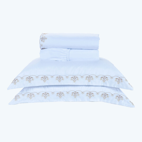 Jogo De Lençol Bordado King Size Branco / Bege 100% Algodão 2