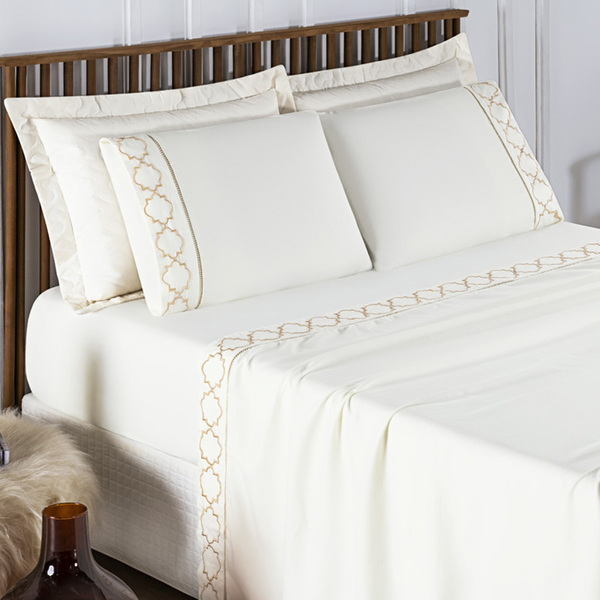 Jogo De Lençol Bordado Titanium King 4 Peças Barato - Palha -