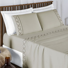 Jogo De Lençol Bordado Titanium Padrão 4 Peças Barato - Cáqui