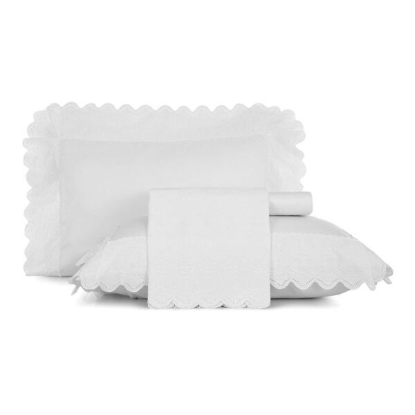 Jogo De Lençol Bordados Em Cetim 300 Fios King Branco