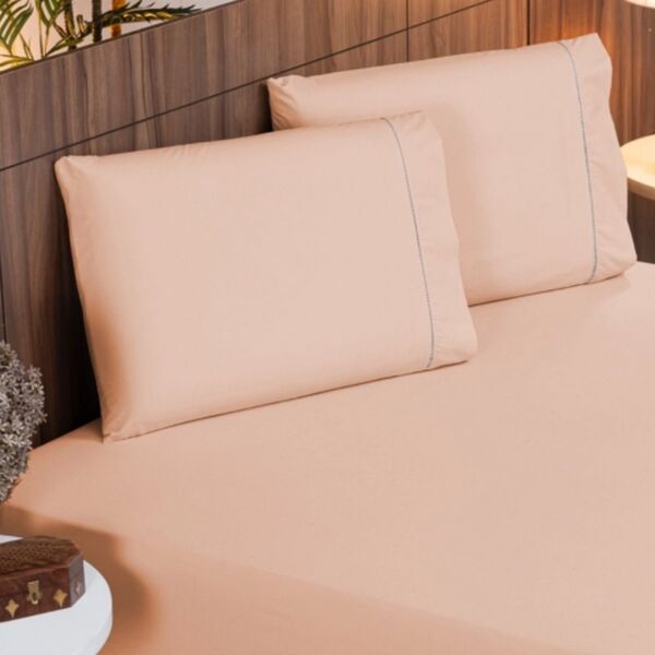 Jogo De Lençol Cama Casal 400 Fios  Ponto Palito 3 Peças Casal