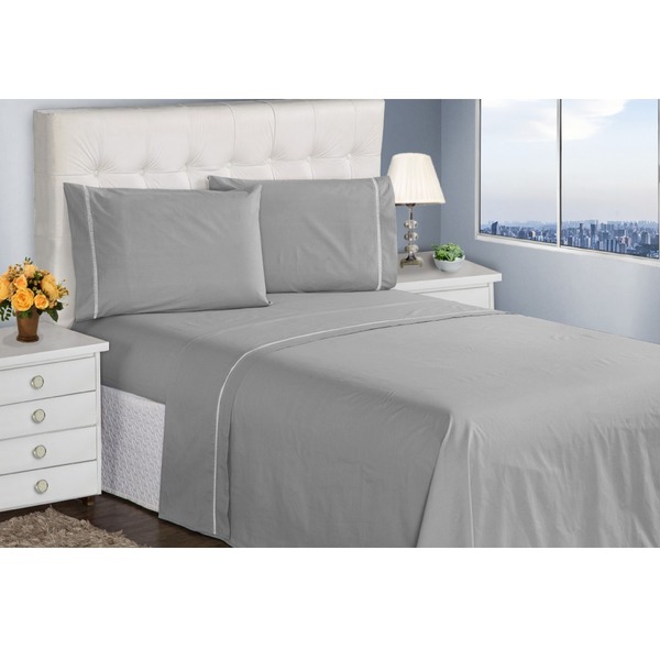 Jogo De Lençol Casal 400 Fios 3 Peças Prata Ponto Palito Casa