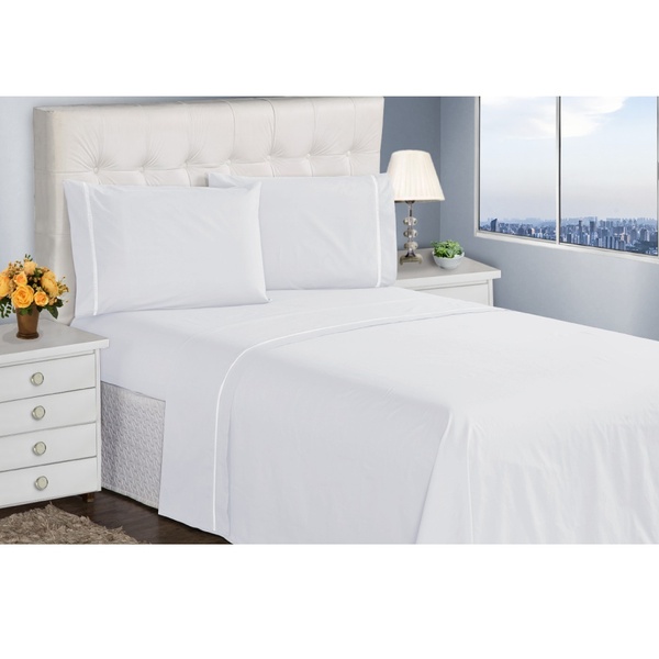 Jogo De Lençol Casal 400 Fios 4 Peças Branco Ponto Palito Cas