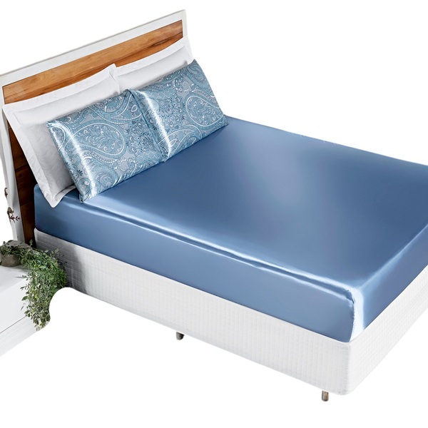 Jogo De Lençol Casal Cetim Amira 3pç 100% Poliéster - Azul