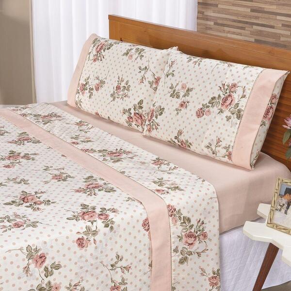 Jogo De Lençol Casal Floral Percal 180 Fios 4pç - Salmão