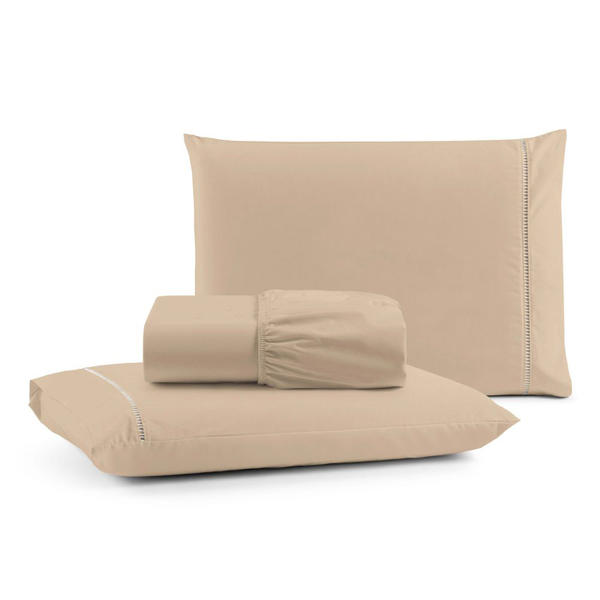 Jogo De Lençol Casal Mirante 3 Peças - Avelã - 100% Algodão